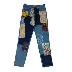 Moda Int'L Vintage Custom Patched Jeans Womens 4 30X31 Blue Patched Boho Hi Rise